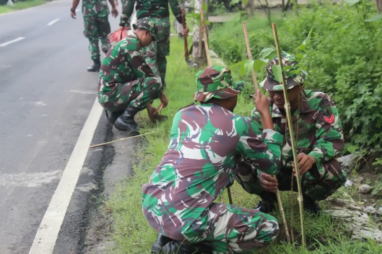Anggota Kodim Bojonegoro Tanam Ribuan Bibit Pohon Mahoni