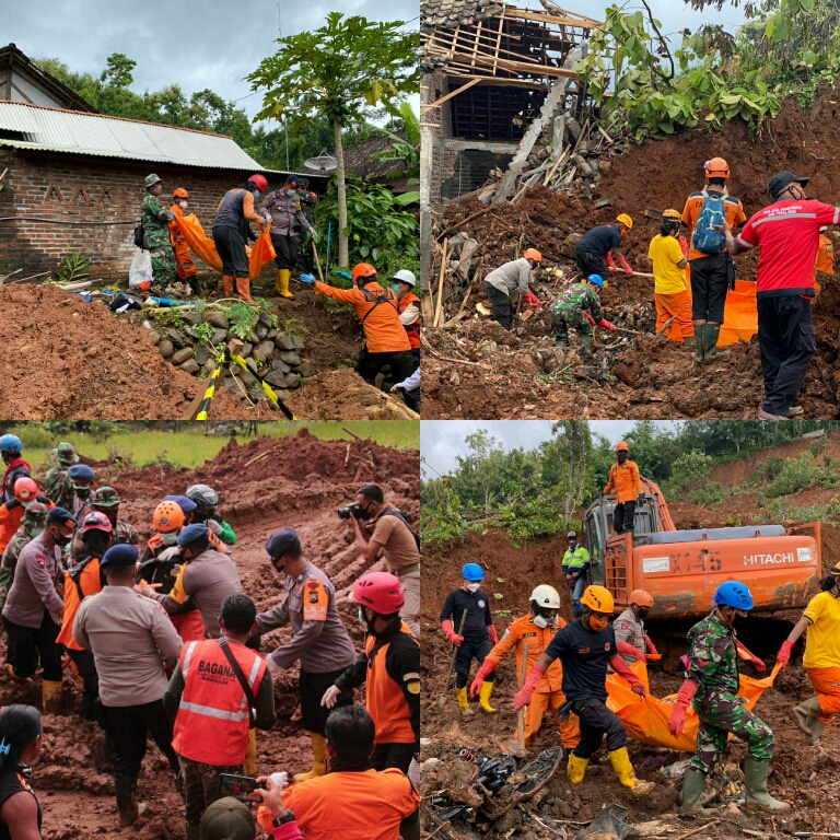 Sinergitas TNI, Polri dan Relawan dalam Pencarian Korban Tanah Longsor