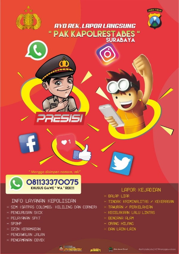 Whatsaap Center “Lapor Pak Kapolrestabes” Diluncurkan Kapolrestabes Surabaya