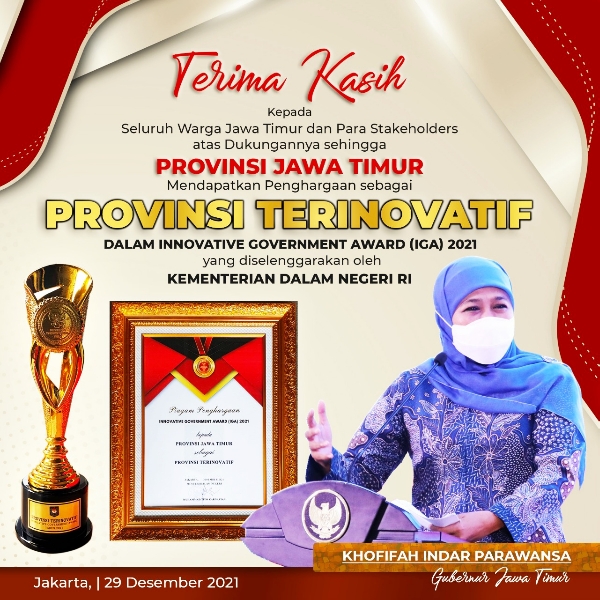 Pemprov Jatim Raih IGA Award 2021 Provinsi Terinovatif dari Kemendagri
