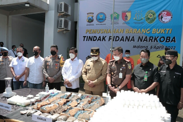 Musnahkan Belasan Kilogram Narkoba, Polresta Malang Kota Bekerjasama dengan BNN Kota Malang