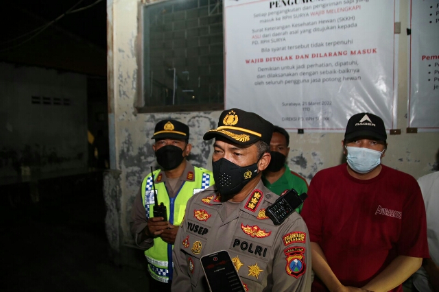 Serius Sikapi virus PMK dengan Sidak RPH Kedurus Karangpilang, dilakukan oleh Kapolrestabes Surabaya 