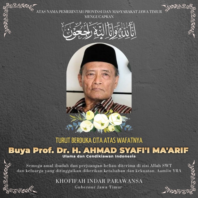 Gubernur Khofifah Ajak Masyarakat Sholat Ghaib untuk Buya Syafii Maarif