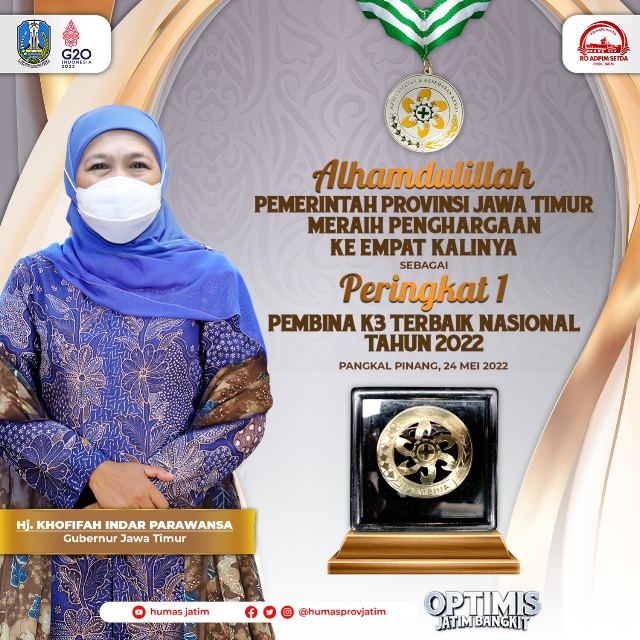 Lagi, Jatim Raih Penghargaan Peringkat Pertama Pembina K3 Terbaik Nasional