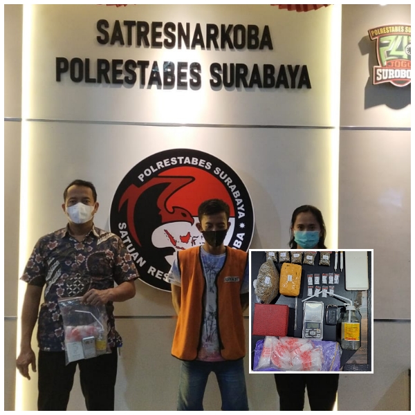 Seorang Kuli Bangunan Ditangkap Timsus Satresnarkoba Polrestabes Surabaya saat Edarkan Sabu dan Ganja