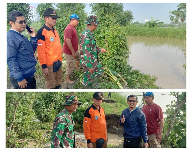 Tanggap Bencana, Danramil 0812/01 Kota-BPBD Lamongan Tangani Tanggul Jebol