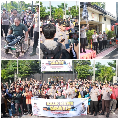 Rombongan Program Balik Mudik Gratis Nganjuk – Jakarta diberangkatkan Kapolres Nganjuk
