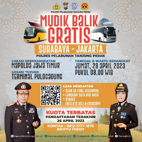 Polres Pelabuhan Tanjung Perak Siapkan Dua Bus Layanan Balik Mudik Gratis Tujuan Jakarta