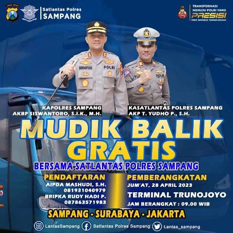 Siapkan 2 Bus Untuk Balik Mudik Gratis Tujuan Surabaya dan Jakarta dari Polres Sampang