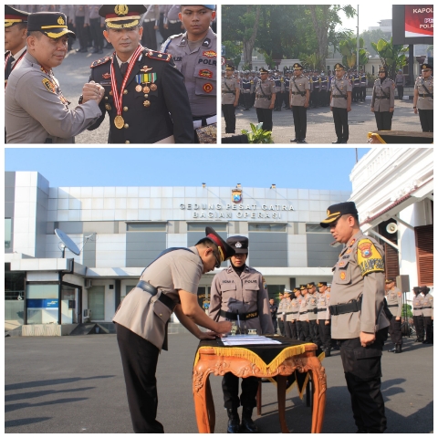 Upacara Pelantikan dan Serah Terima Jabatan PJU dan Kapolsek Jajaran juga Pemberian Penghargaan kepada Anggota Polrestabes Surabaya yang Berprestasi
