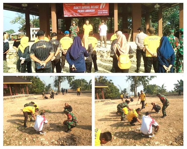 Sinergi TNI di HUT Bhayangkara ke-77, Babinsa Koramil Ngimbang Baksos Religi Bersihkan Makam Gunung Ratu
