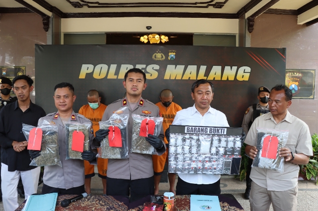 Dua Tersangka Pengedar Narkoba 6,5 Kg Ganja Berhasil Disita dan Diamankan Polres Malang