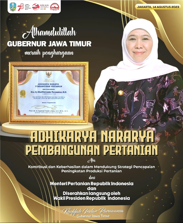 Konsisten Jadi Provinsi Penghasil Padi Tertinggi, Gubernur Khofifah Raih Penghargaan Ini