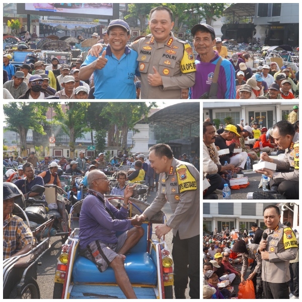 Kapolrestabes Surabaya Ajak Sarapan Pagi dan Bagikan Paket Sembako bersama Abang Becak