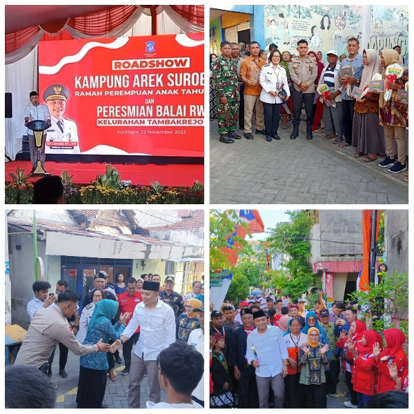 Kapolsek Simokerto Menghadiri Acara “ROADSHOW KAMPUNG AREK SUROBOYO dan PERESMIAN BALAI RW KELURAHAN TAMBAKREJO”