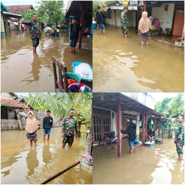 Babinsa Dukun Pantau Wilayah Desa Terdampak Banjir Akibat Luapan Bengawan Solo