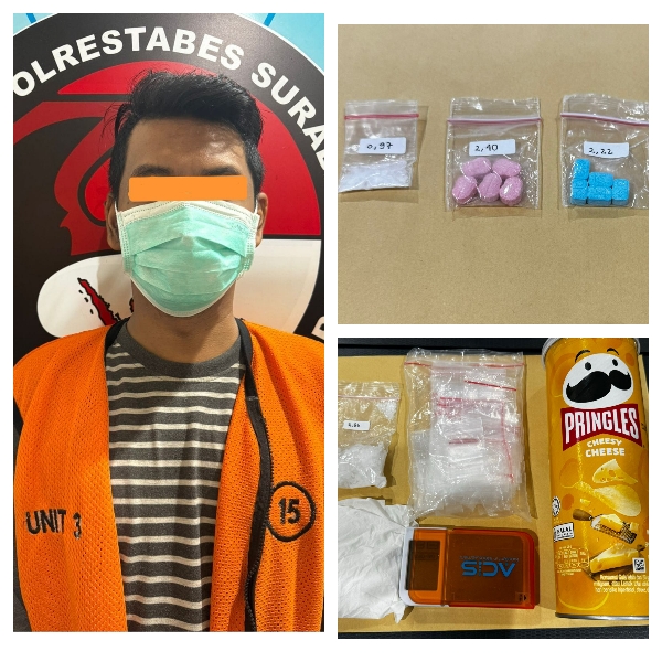 Anggota Satresnarkoba Polrestabes Surabaya Mengamankan Seorang Pemuda diduga Mengedarkan Dua Jenis Barang Narkotika