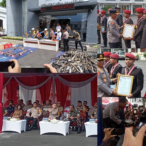 Polrestabes Surabaya Memberikan Penghargaan kepada Anggota berprestasi bersama Warga Sipil dan Pemusnahan Barang Bukti Narkoba dalam Kurun waktu Satu Tahun
