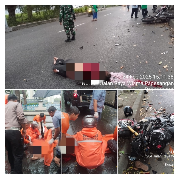Kecelakaan yang Melibatkan Dua Sepeda Motor di dekat Masjid Al-Akbar dengan satu Korban Meninggal Dunia di Tempat Kejadian