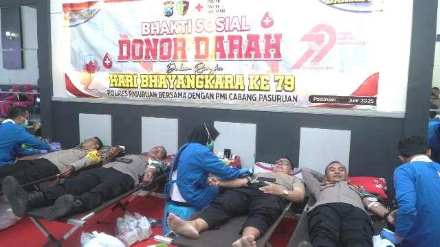 Donor Darah Sambut Hari Bhayangkara ke-79, Polres Pasuruan Libatkan 100 Peserta