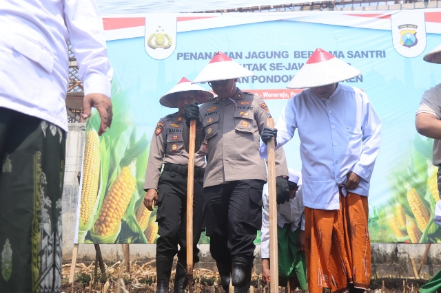 Dukung Swasembada Pangan, Polres Pasuruan Tanam Jagung Serentak Bersama Santri Ponpes Sabilunnajah