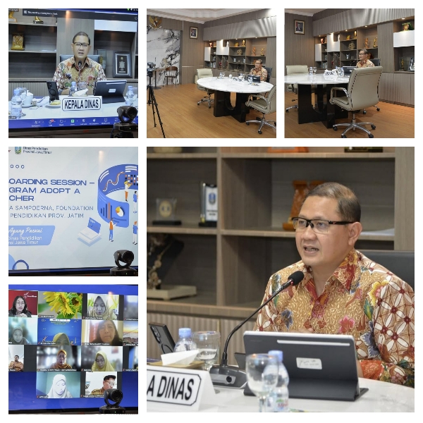 Pada Kegiatan Adopt A Teacher Secara Online Via Zoom, Kepala Dinas Pendidikan Provinsi Jawa Timur Memberikan Sambutannya