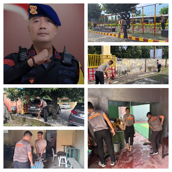 Kebersihan Tetap Terjaga di Mako Brimob Kompi 4 Batalyon A Pelopor Satbrimob Polda Jatim Dalam Program Giat Manajemen Kebersihan Lingkungan Mako