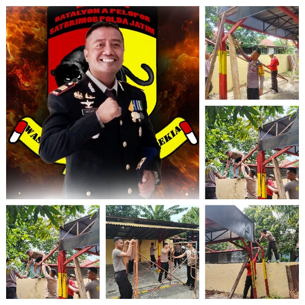Kompi 4 Batalyon A Pelopor Medaeng Satbrimob Polda Jatim Gelar Dalam Mendukung Kegiatan Manajemen Kebersihan dengan Renovasi Garasi