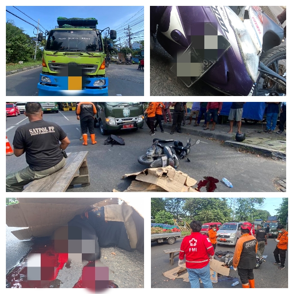 Tabrakan Motor dan Truk di JL. Margomulyo, Mengakibatkan Seorang Pengendara Motor Tanpa Identitas Meninggal di Tempat Kejadian