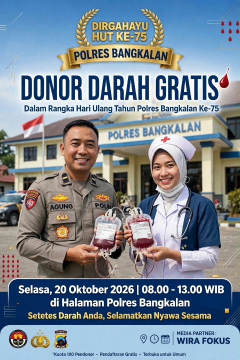 Sambut HUT ke-75, Polres Bangkalan Gelar Donor Darah Gratis untuk Masyarakat